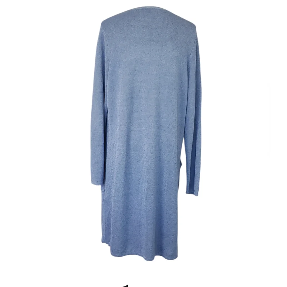 Juliette Collarless Linen Blend Sweater-Blazer Sz M Periwinkle Coastal Preppy - Picture 7 of 11